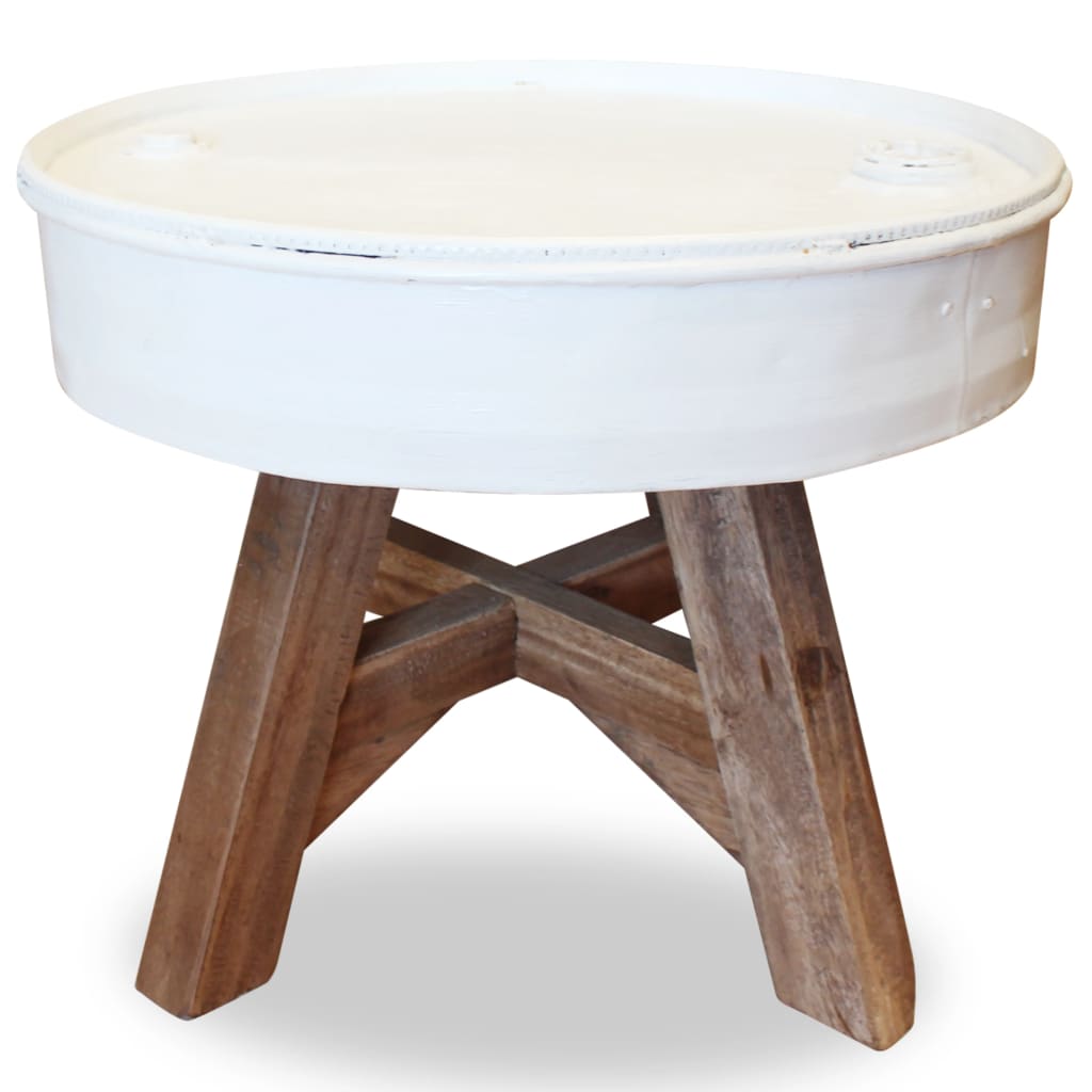 Table basse Bois de récupération massif 60 x 45 cm Blanc