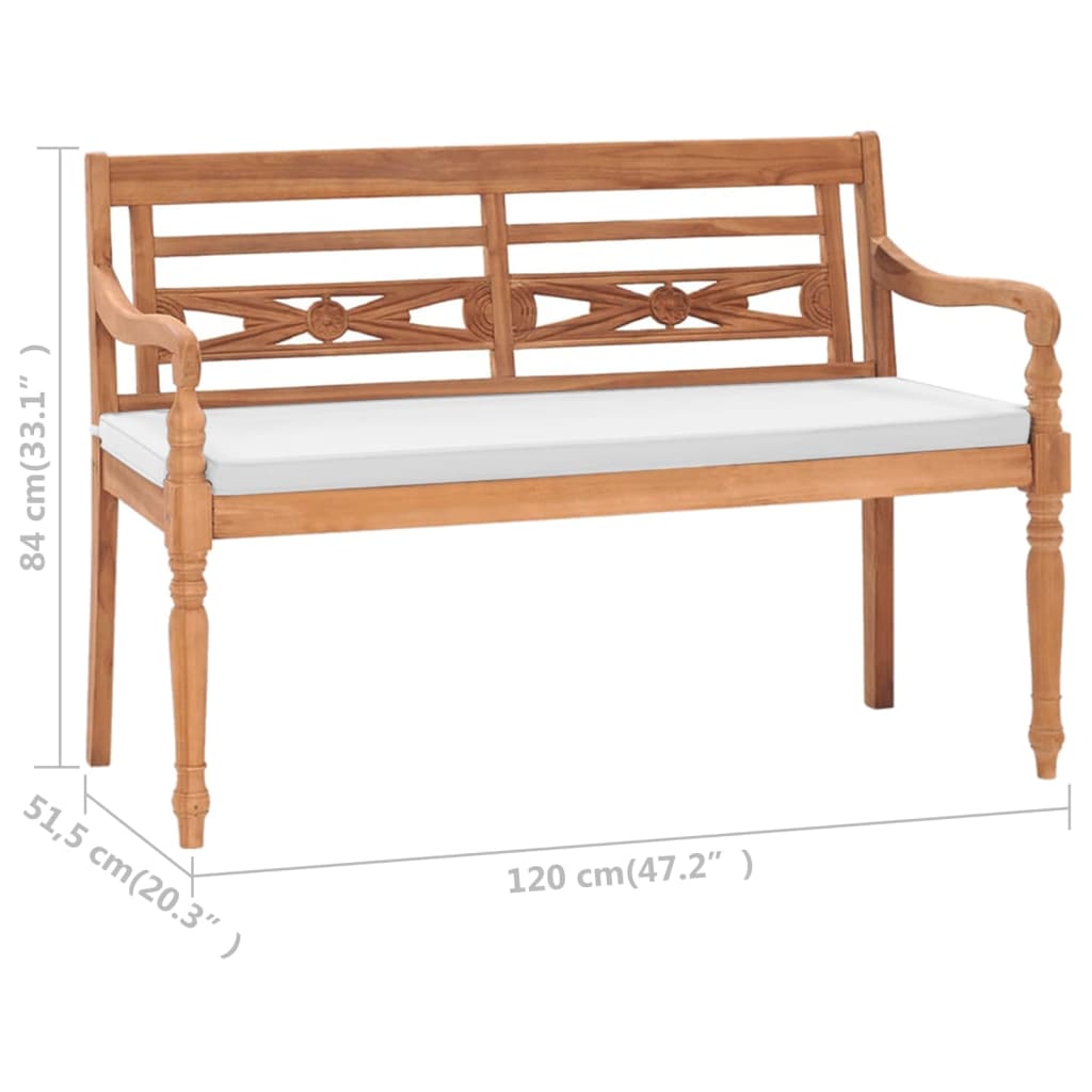 Banco Batavia com almofadas de teca de 120 cm