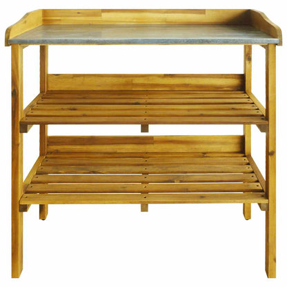 Bench with a planter with 2 solid acacia and zinc wooden shelves