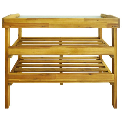 Bench with a planter with 2 solid acacia and zinc wooden shelves