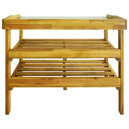 Bench with a planter with 2 solid acacia and zinc wooden shelves