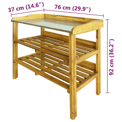 Bench with a planter with 2 solid acacia and zinc wooden shelves