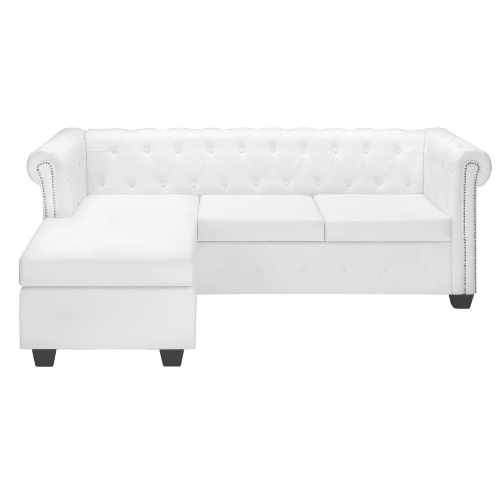 Canapé Chesterfield en forme de L cuir synthétique blanc