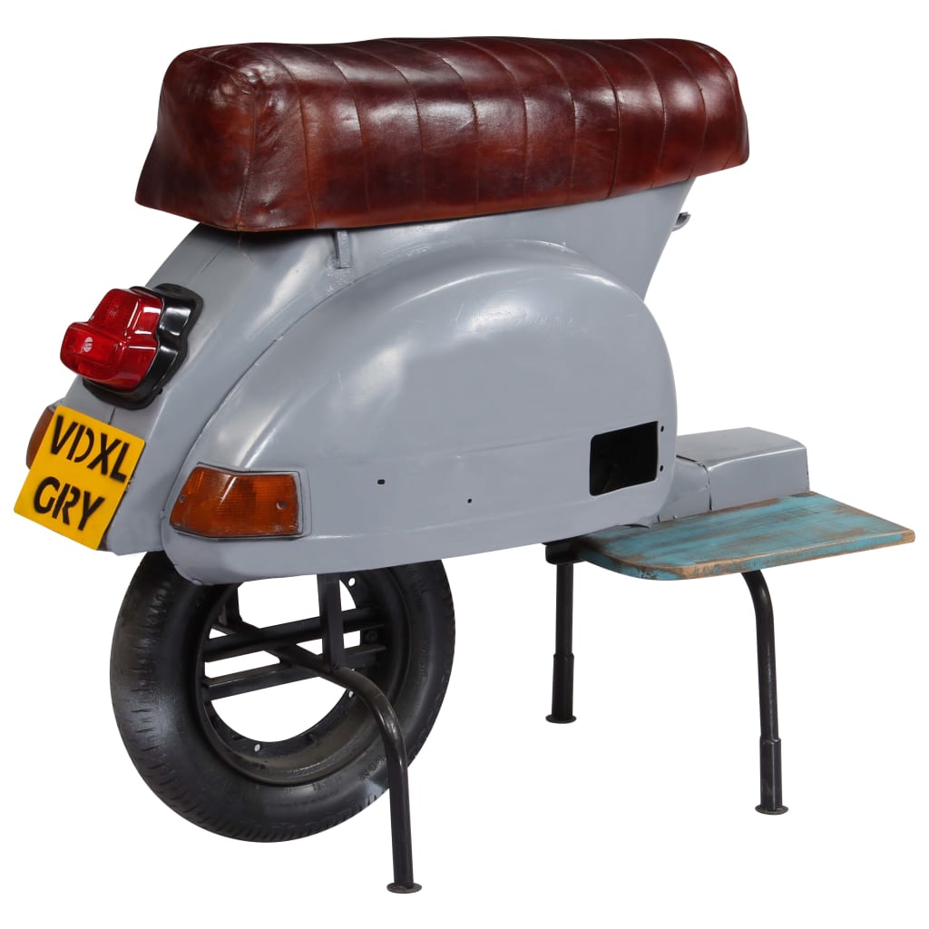 Grey Scooter Bar Stuhl echtes Leder und recyceltes Holz