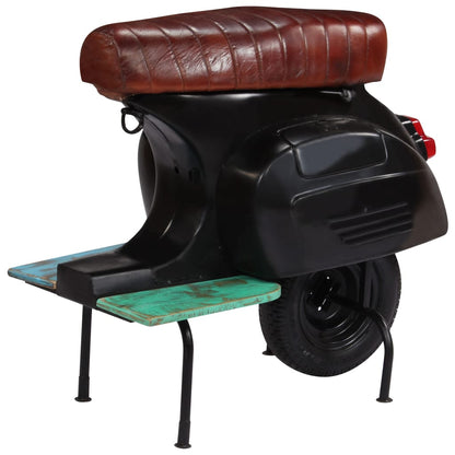 Silla de barra de scooter negro cuero y madera reciclada