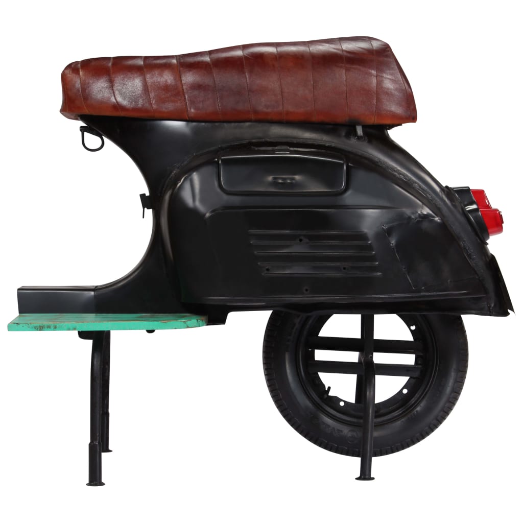 Silla de barra de scooter negro cuero y madera reciclada