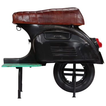 Black Scooter Bar Stuhl echtes Leder und recyceltes Holz