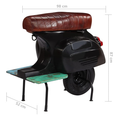 Silla de barra de scooter negro cuero y madera reciclada