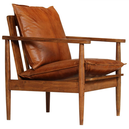 Fauteuil Marron Cuir véritable avec bois d'acacia