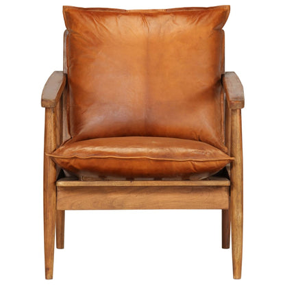 Fauteuil Marron Cuir véritable avec bois d'acacia