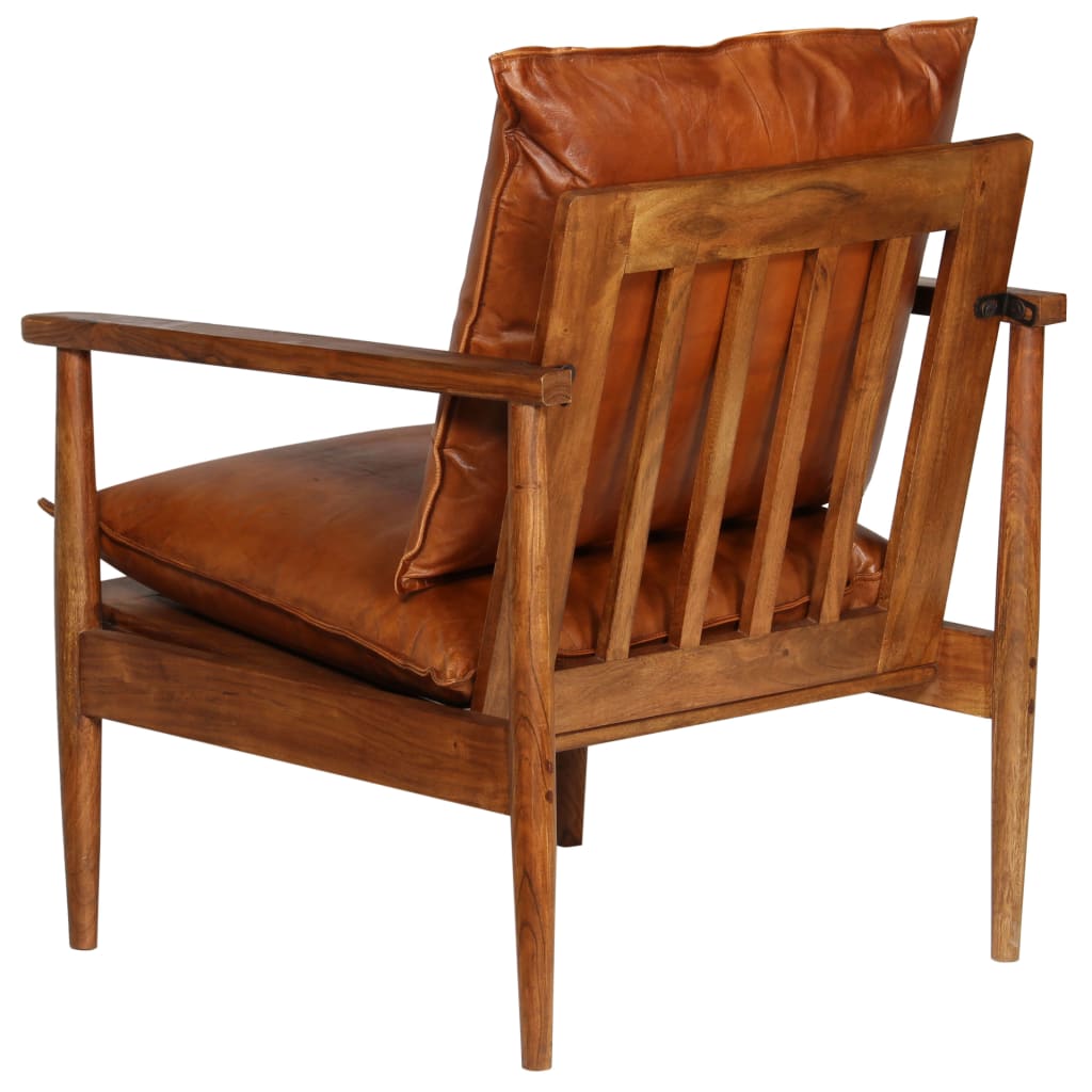 Fauteuil Marron Cuir véritable avec bois d'acacia