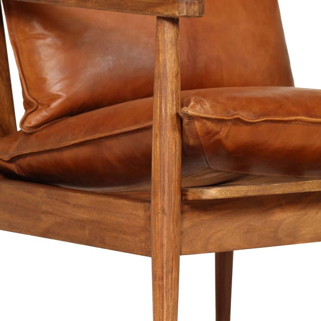 Fauteuil Marron Cuir véritable avec bois d'acacia