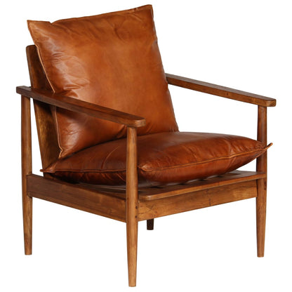 Fauteuil Marron Cuir véritable avec bois d'acacia