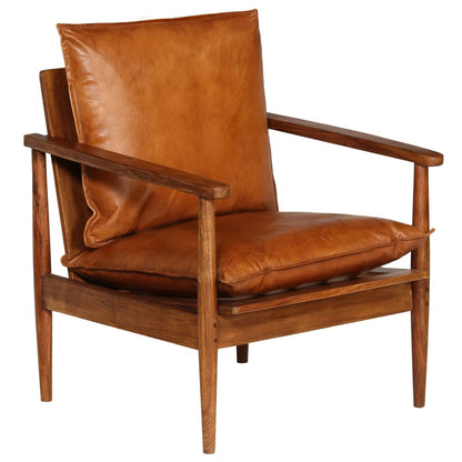 Fauteuil Marron Cuir véritable avec bois d'acacia