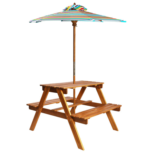 Mesa con picnic y parasol niños sólidos acacia