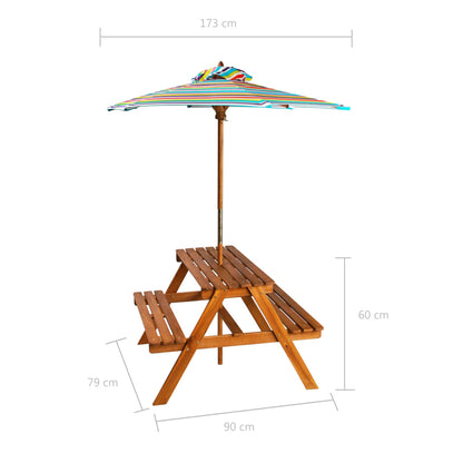 Mesa con picnic y parasol niños sólidos acacia