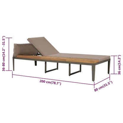 Sedia lunga con cuscini in legno acacia marrone massiccio