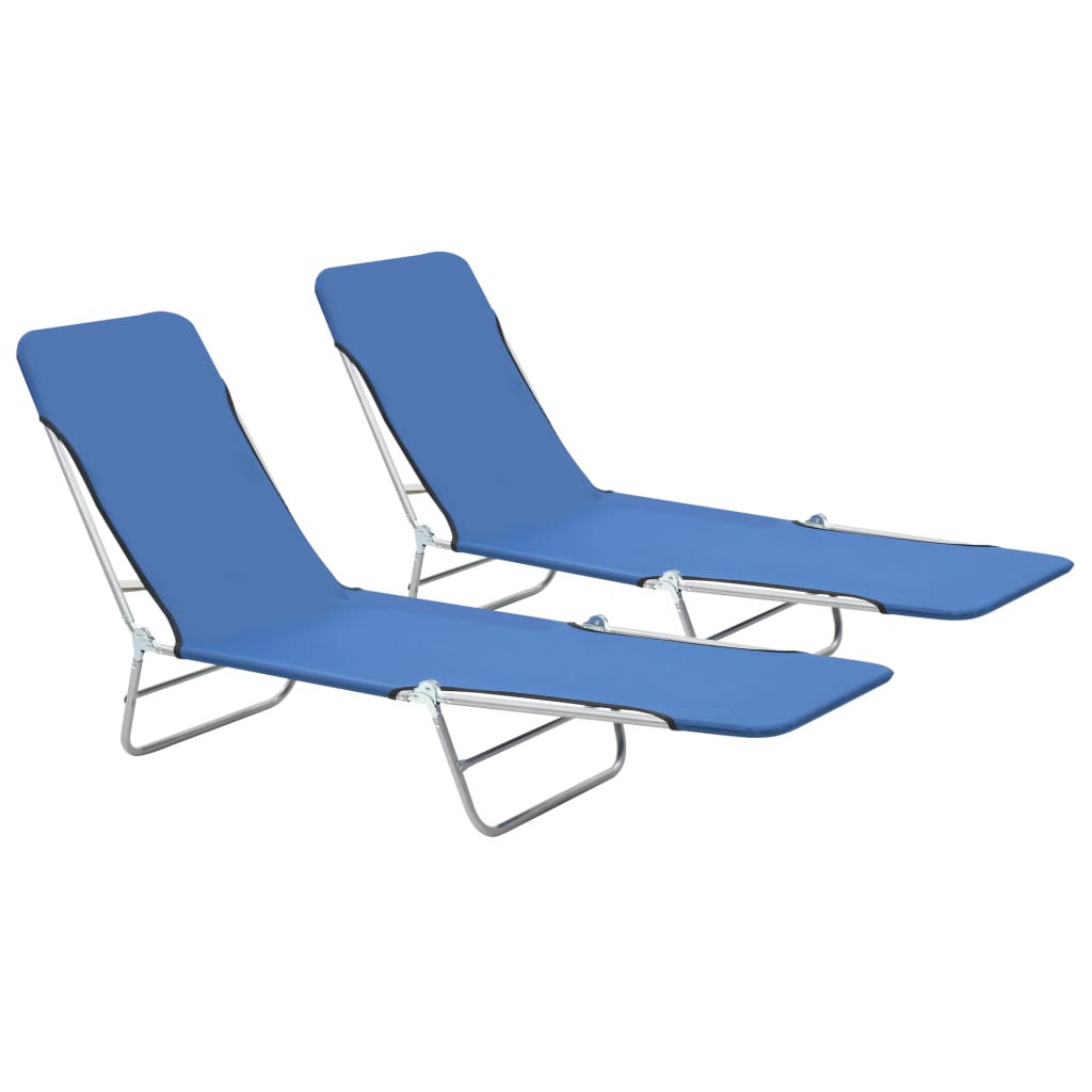 Chaises longues pliables lot de 2 transat Acier et tissu Bleu