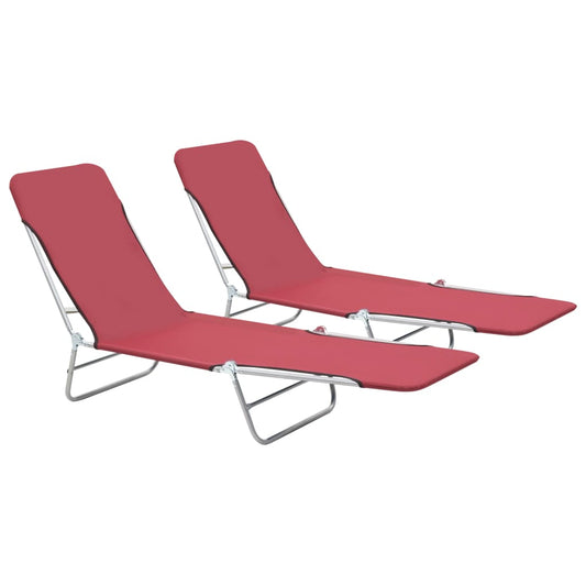 Chaises longues pliables lot de 2 transat Acier et tissu  Rouge