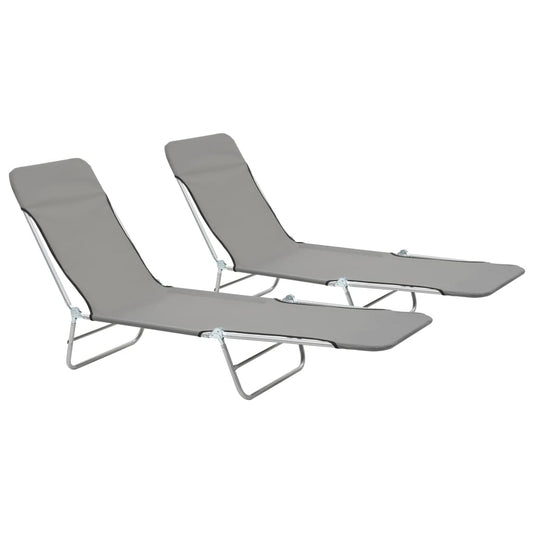 Chaises longues pliables lot de 2 transat Acier et tissu Gris