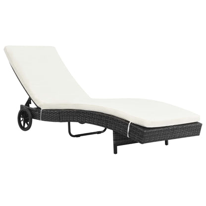 Chaise longue avec roues et coussin Résine tressée Noir