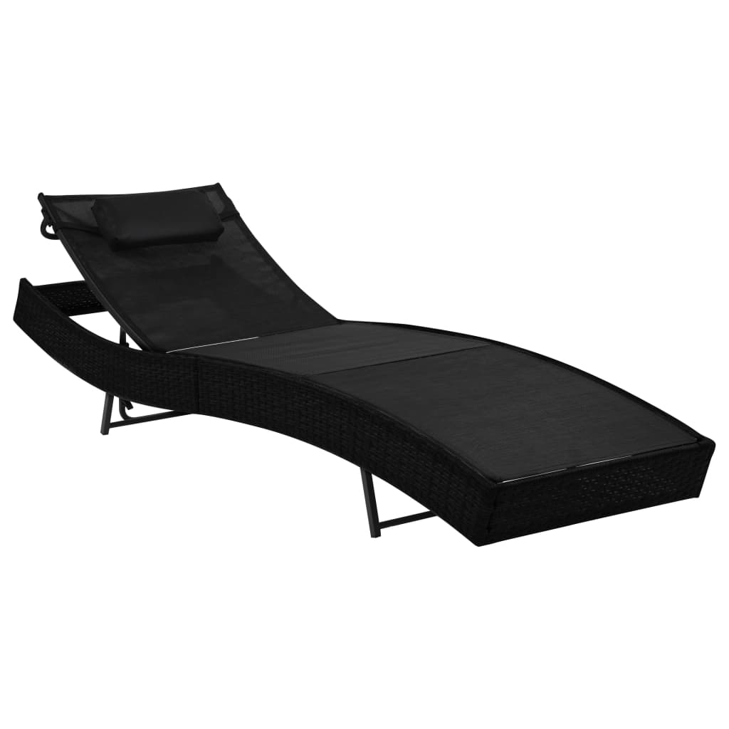 Chaise longue avec oreiller Résine tressée Noir