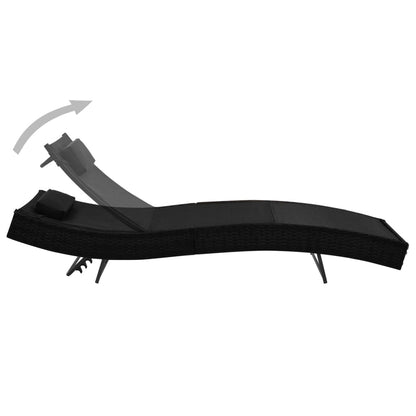 Chaise longue avec oreiller Résine tressée Noir