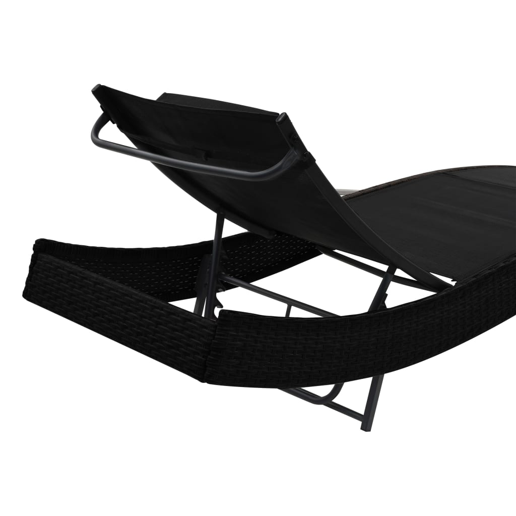 Chaise longue avec oreiller Résine tressée Noir