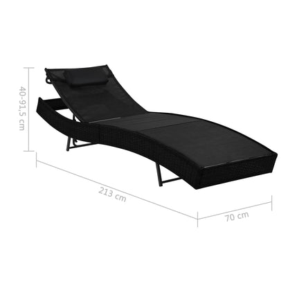 Chaise longue avec oreiller Résine tressée Noir