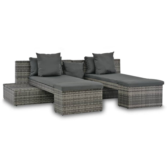 Muebles de jardín de 4 pcs con cojines de resina trenzada gris