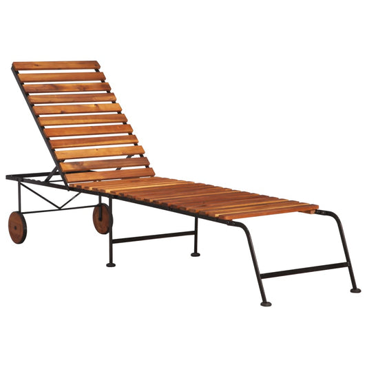 Chaise longue transat avec pieds en acier Bois d'acacia massif