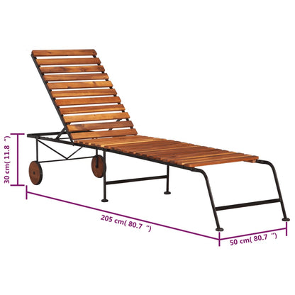 Chaise longue transat avec pieds en acier Bois d'acacia massif