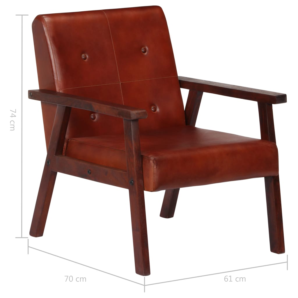 Fauteuil marron cuir véritable