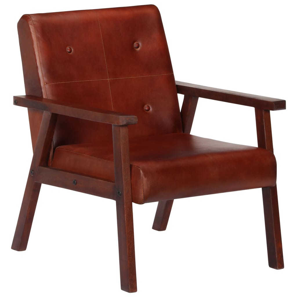 Fauteuil marron cuir véritable