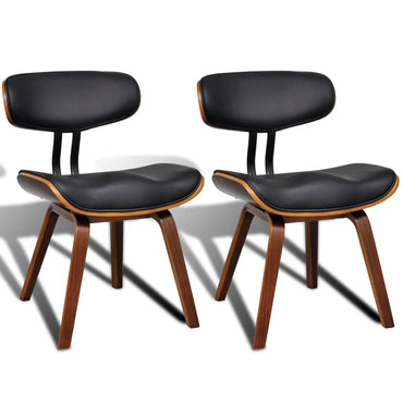 Dining chairs Set of 2 curved woods and imitation leather