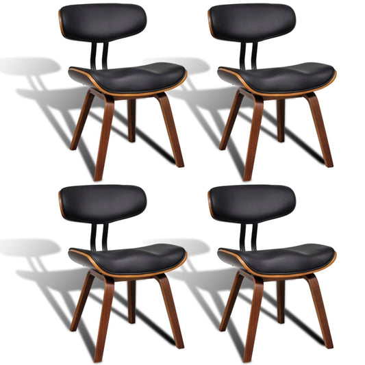 Dining chairs Lot of 4 curved woods and imitation leather