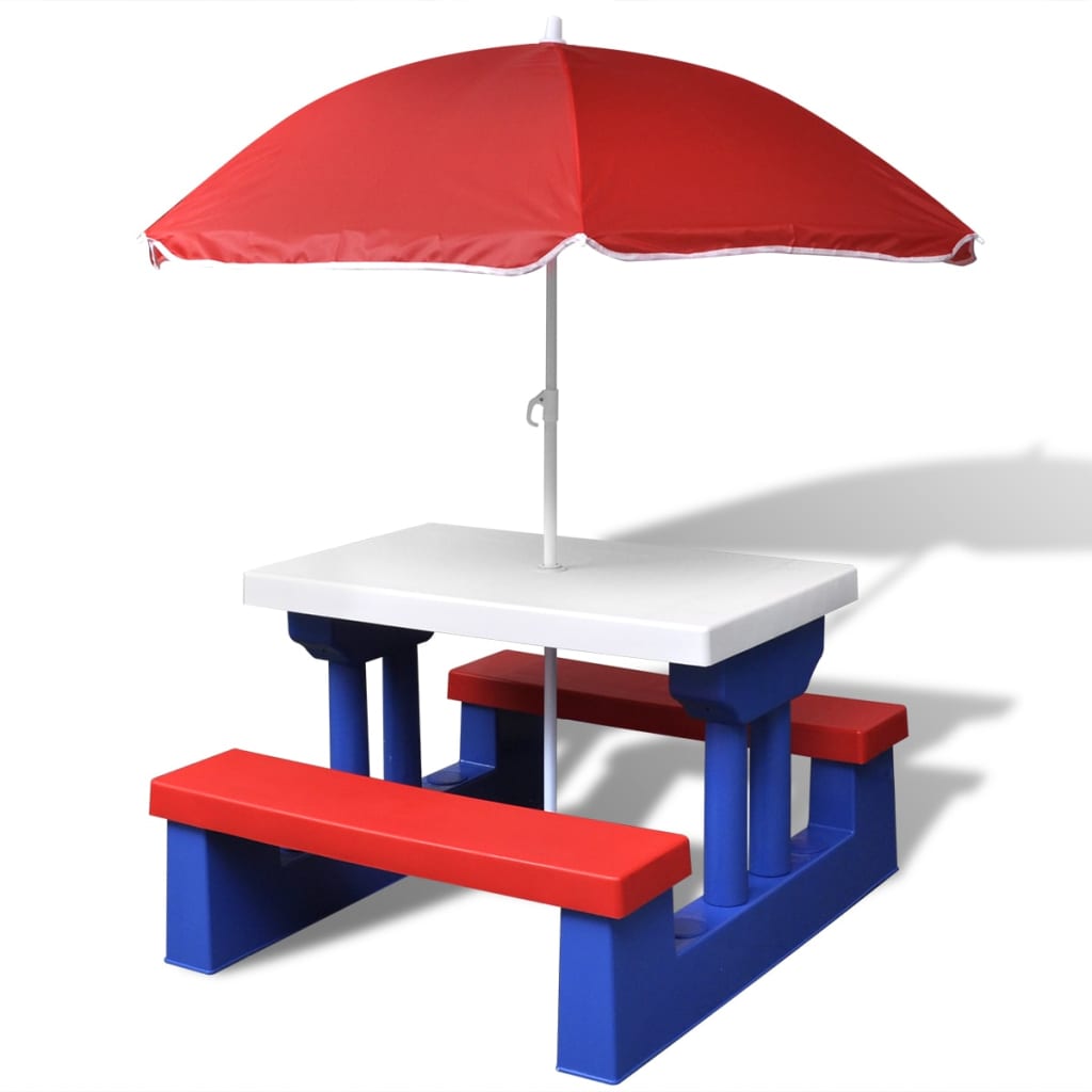 Table et bancs de pique-nique avec parasol pour enfants