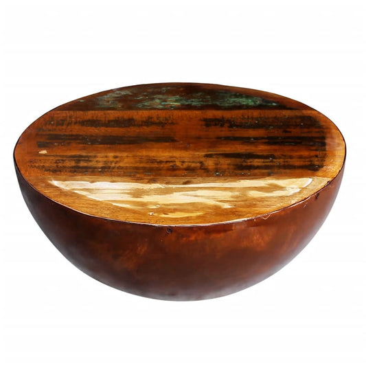 Coffee table forms of bowl with recycled wood steel base