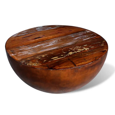 Coffee table forms of bowl with recycled wood steel base