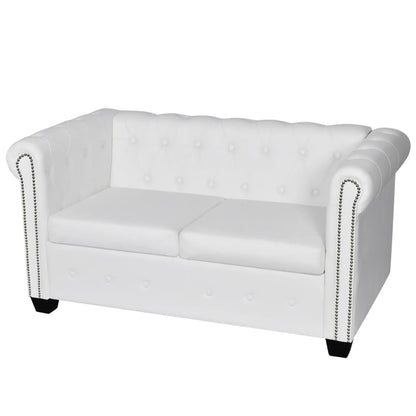 Chesterfield sofa with 2 -seater white synthetic leather