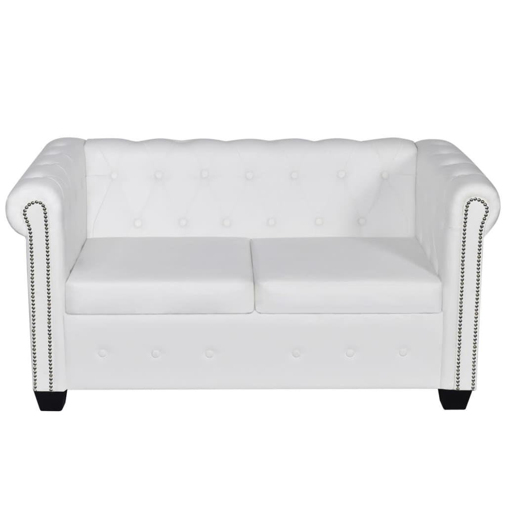 Chesterfield sofa with 2 -seater white synthetic leather