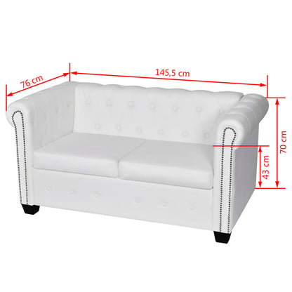 Chesterfield sofa with 2 -seater white synthetic leather