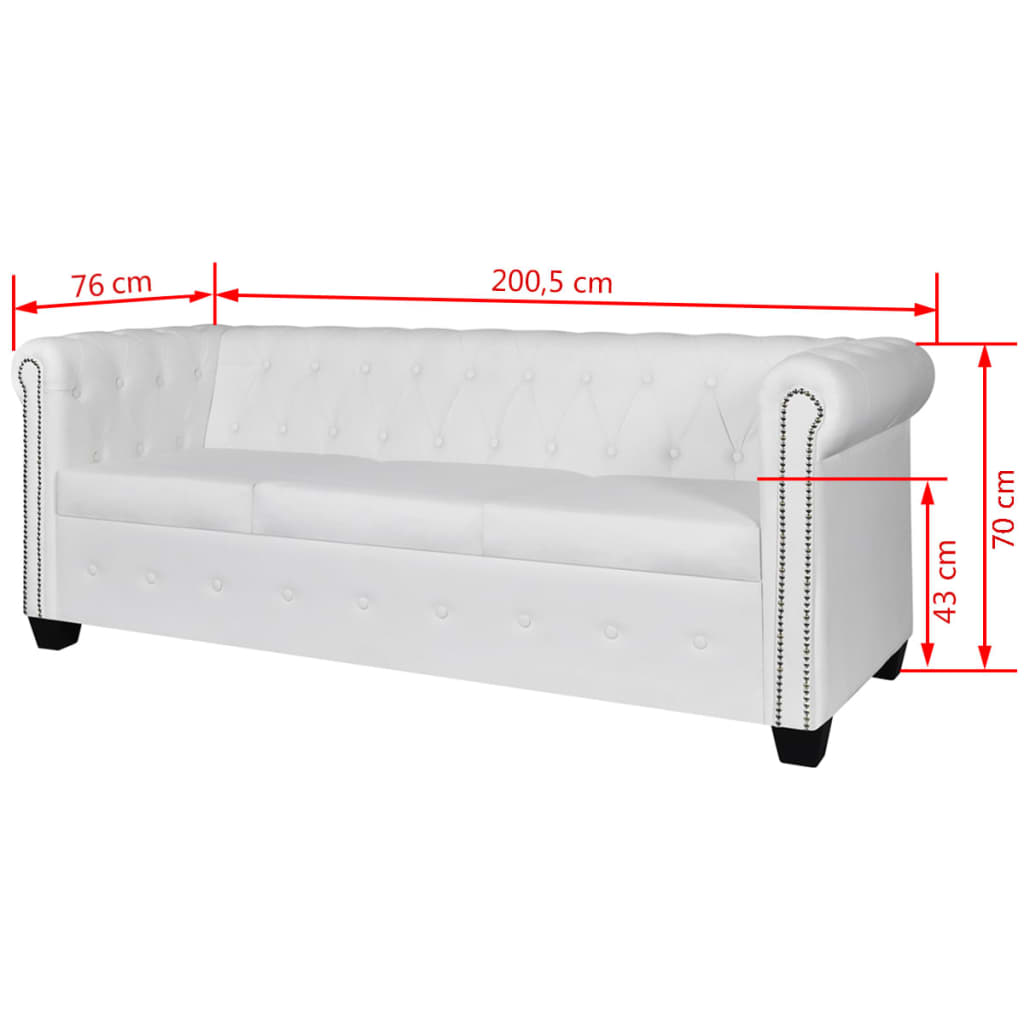 Canapé Chesterfield à 3 places cuir synthétique blanc