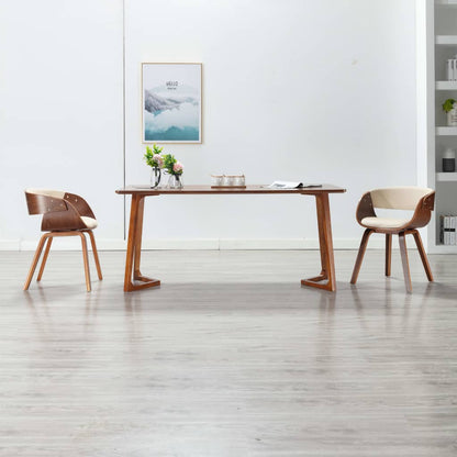 Dining room chair curved wood cream and imitation leather