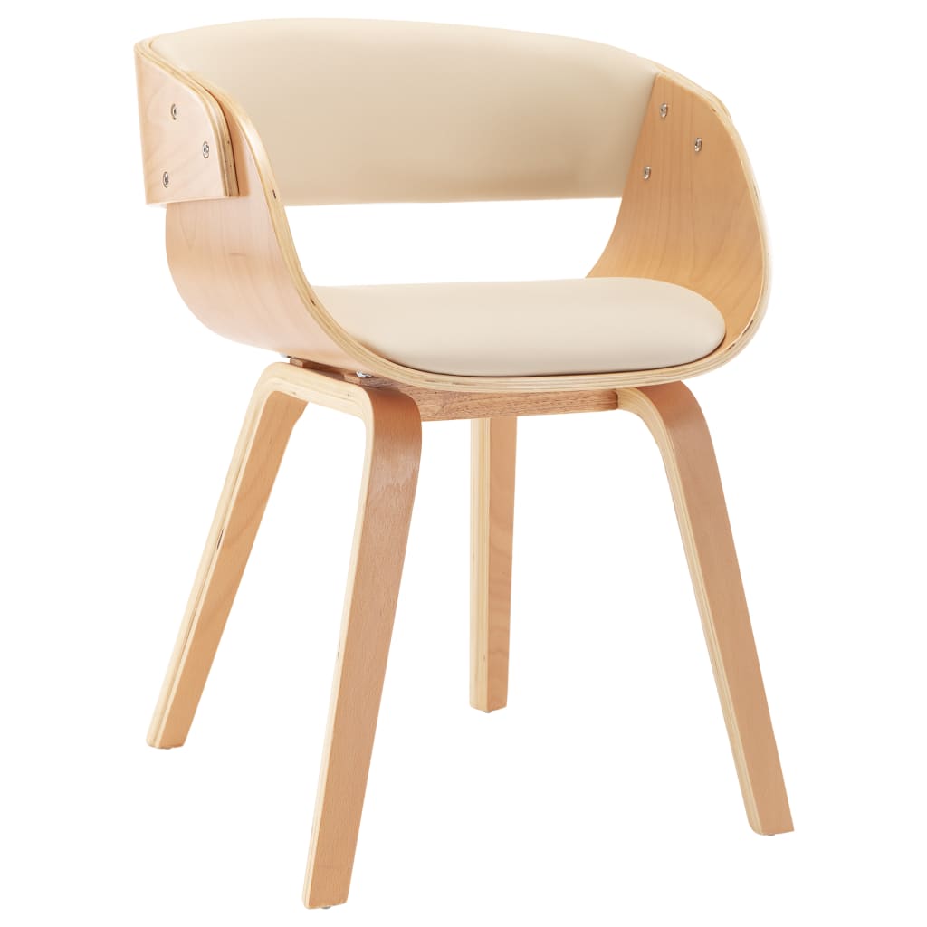 Dining chair curved wood cream and imitation leather