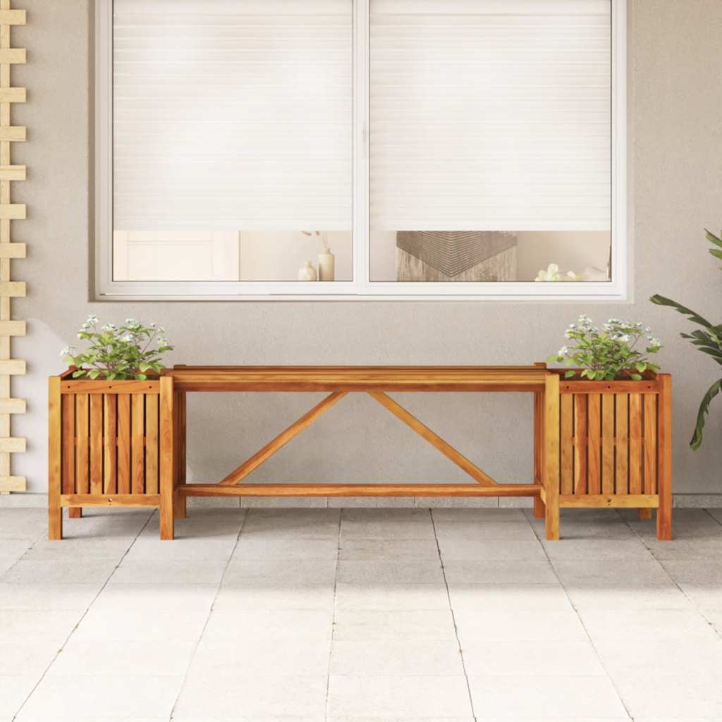 Banco de jardín con 2 macetas 150x30x40 cm acacia madera