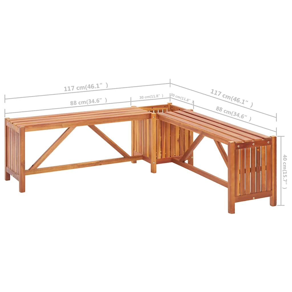 Garden bench and planter 117x117x40 cm Acacia solid wood