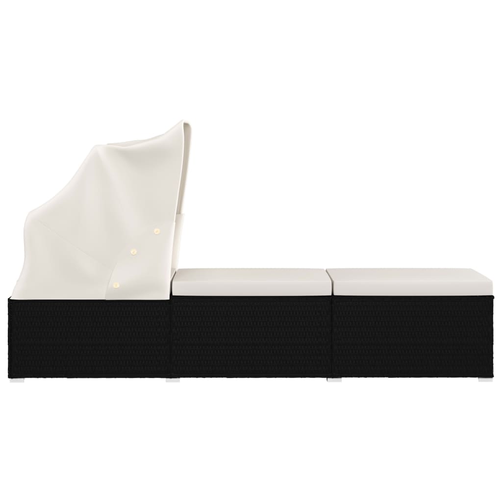 Chaise longue avec auvent et coussin Résine tressée Blanc crème