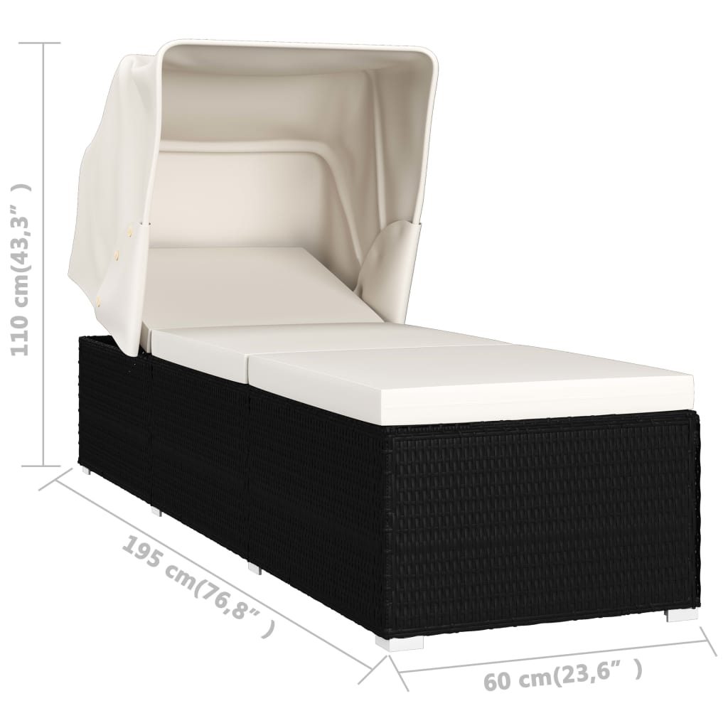 Chaise longue avec auvent et coussin Résine tressée Blanc crème