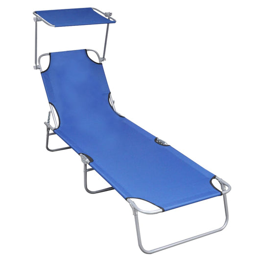 Sedia lunga pieghevole con tenda blu in alluminio